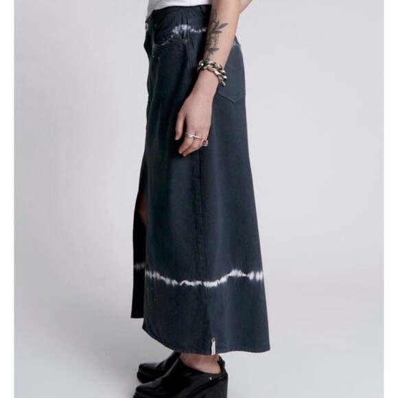 One Teaspoon ROCKO Denim Skirt Maxi Paint Splatter In Eclipse Black Green 24 - Picture 9 of 12
